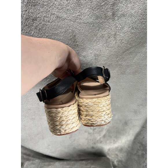 Clarks Women’s 11  Kimmei Wedge Sandal Black Leather Cross Wide Strap Slingback - Picture 4 of 11